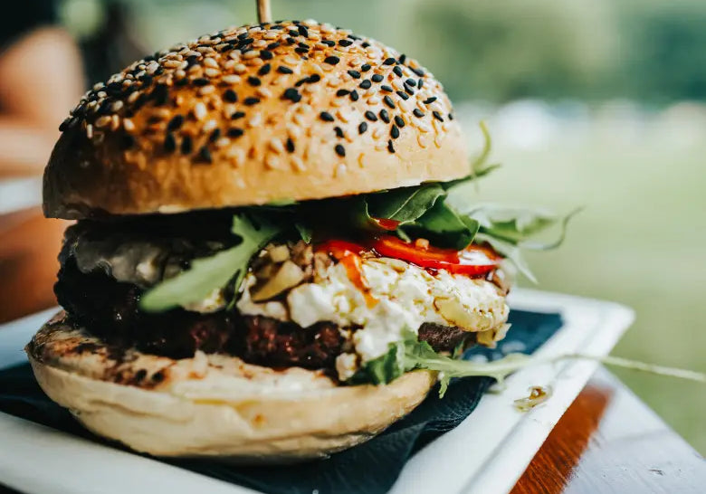 Portobello Mushroom Burger Recipe with Gorgonzola paired with cabernet sauvignon or BOXT Profile Five